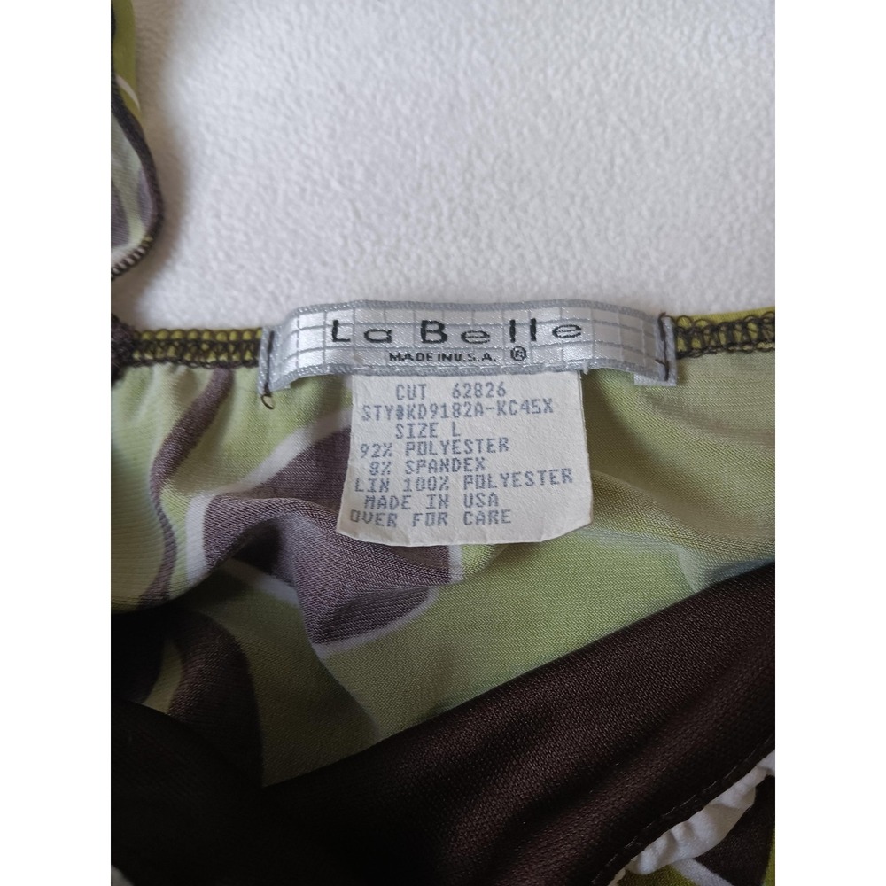 La Belle Dress Womens Large Green Brown Floral Short Square Neck Fit & Flare - Picture 6 of 7